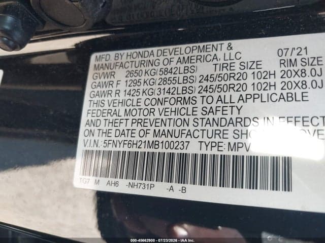 2021 HONDA PILOT AWD SPECIAL EDITION 9