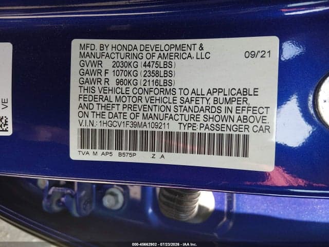 2021 HONDA ACCORD SPORT 9