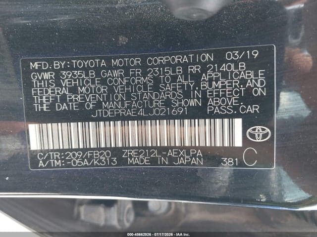 2020 TOYOTA COROLLA LE 9