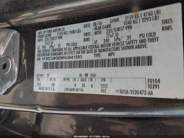 2017 FORD ESCAPE SE 9