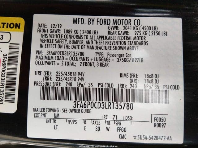 2020 FORD FUSION SEL 9