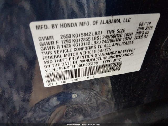 2020 HONDA PILOT AWD ELITE 9