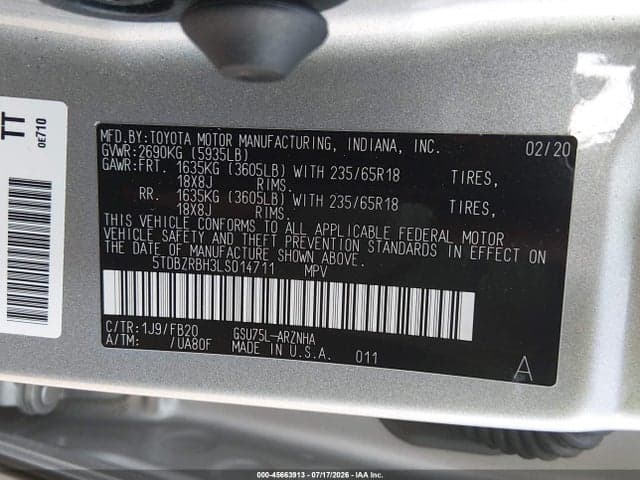 2020 TOYOTA HIGHLANDER LE 9