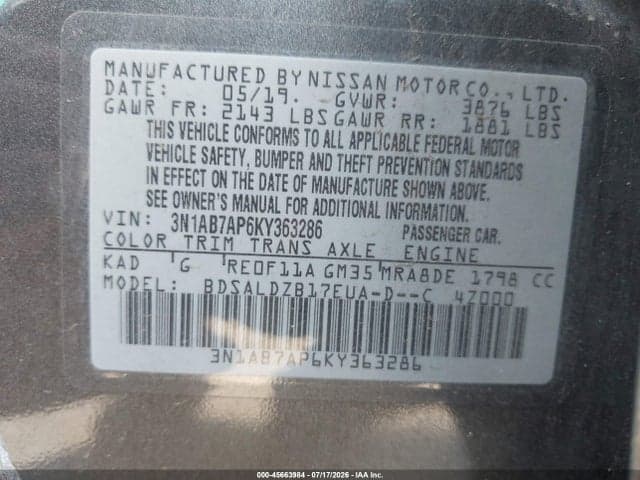 2019 NISSAN SENTRA SV 9