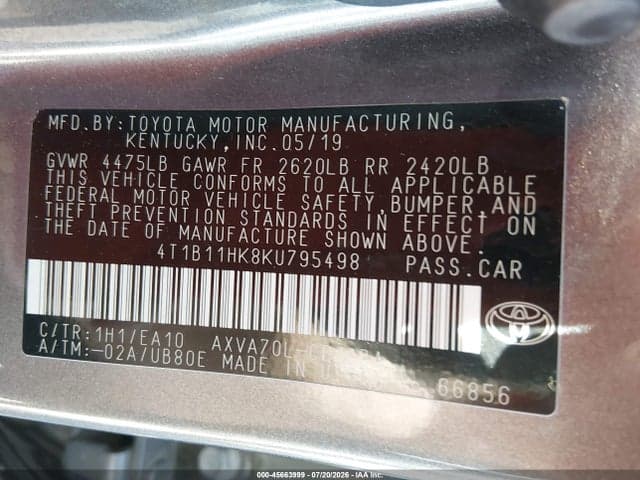 2019 TOYOTA CAMRY SE 9