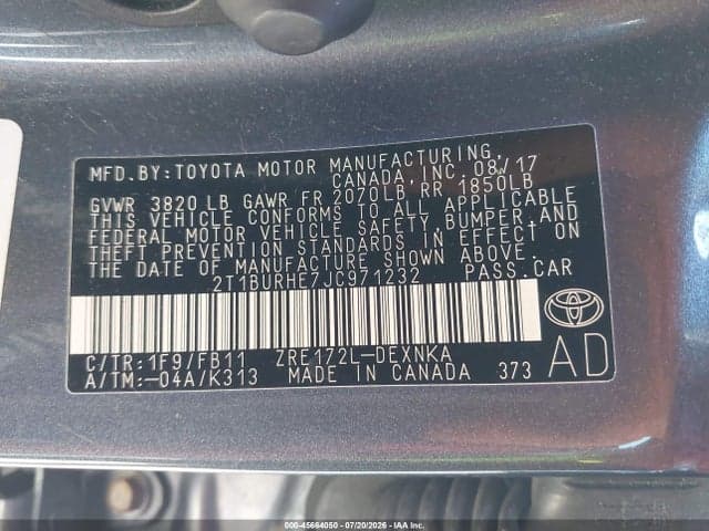 2018 TOYOTA COROLLA LE 9
