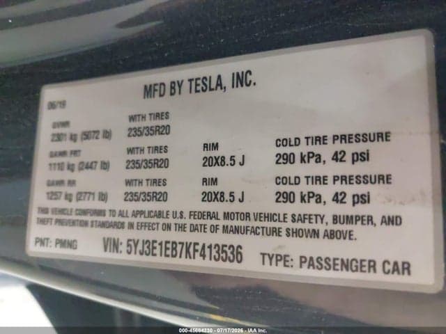 2019 TESLA MODEL 3 LONG RANGE/PERFORMANCE 9
