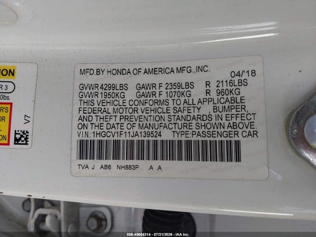 2018 HONDA ACCORD LX 9