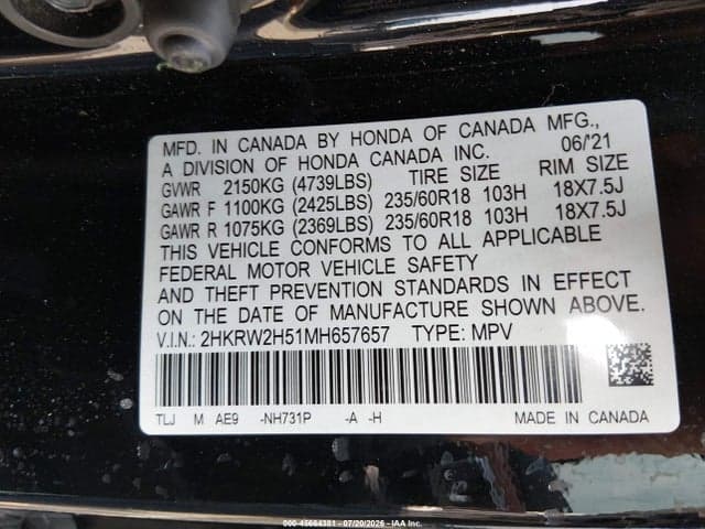 2021 HONDA CR-V AWD EX 9