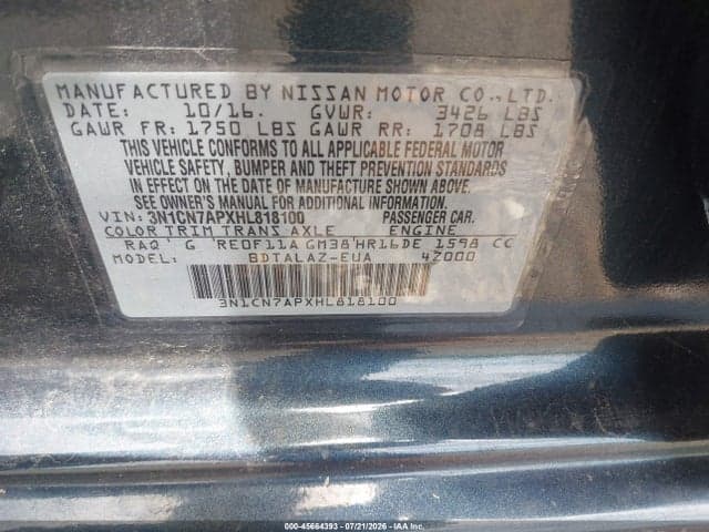 2017 NISSAN VERSA 1.6 S+ 9