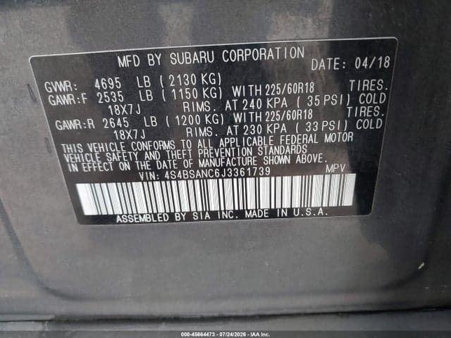 2018 SUBARU OUTBACK 2.5I LIMITED 9
