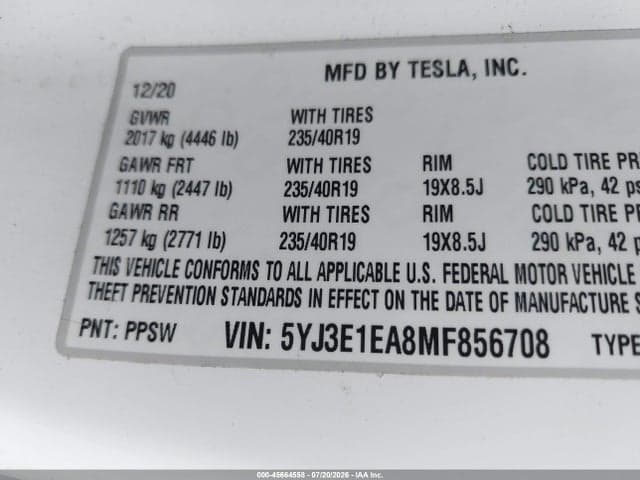 2021 TESLA MODEL 3 STANDARD RANGE PLUS REAR-WHEEL DRIVE 9
