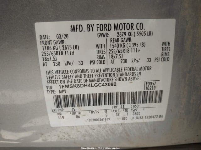 2020 FORD EXPLORER XLT 9