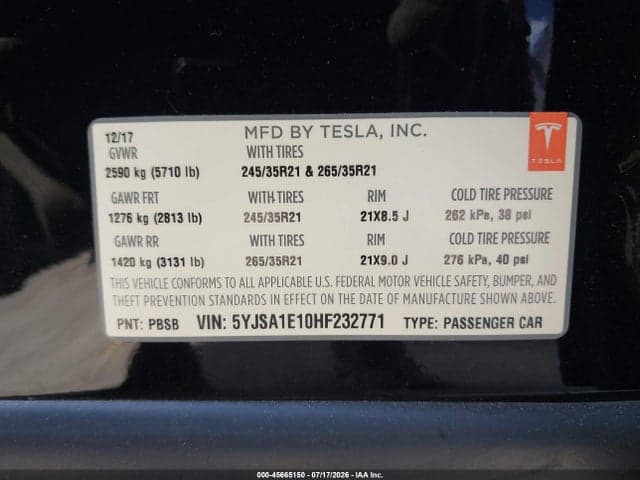 2017 TESLA MODEL S 60/75 9