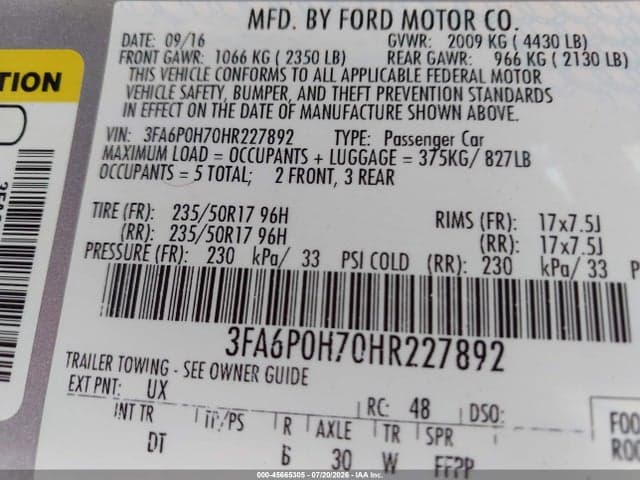 2017 FORD FUSION SE 9