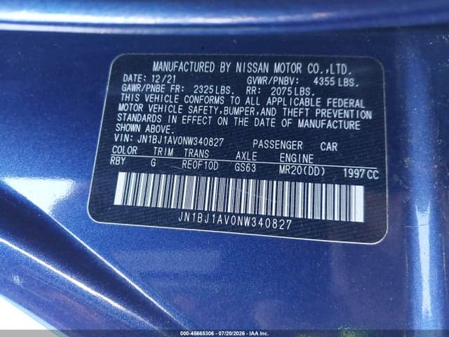 2022 NISSAN ROGUE SPORT S FWD XTRONIC CVT 9