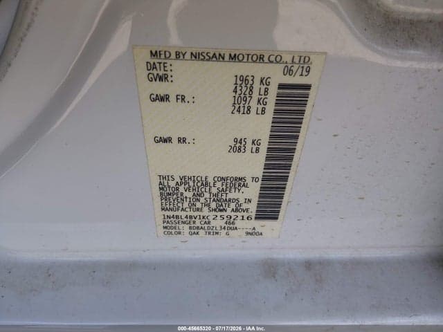 2019 NISSAN ALTIMA 2.5 S 9