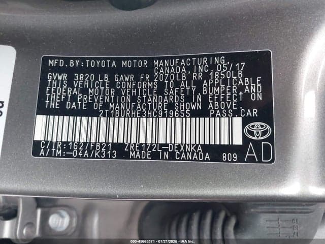 2017 TOYOTA COROLLA LE 9