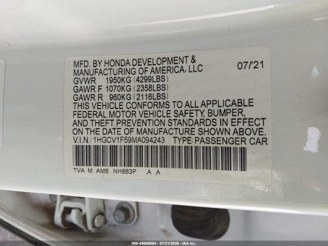 2021 HONDA ACCORD EX-L 9