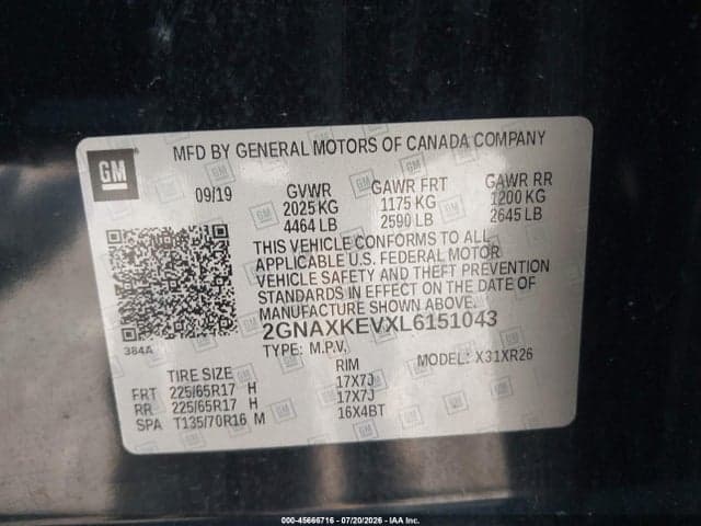 2020 CHEVROLET EQUINOX FWD LT 1.5L TURBO 9