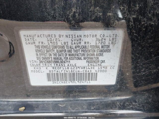 2021 NISSAN VERSA SV XTRONIC CVT 9