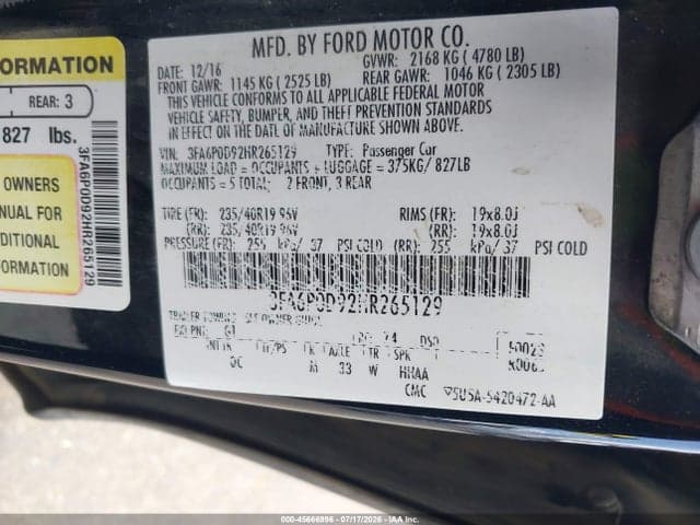 2017 FORD FUSION PLATINUM 9
