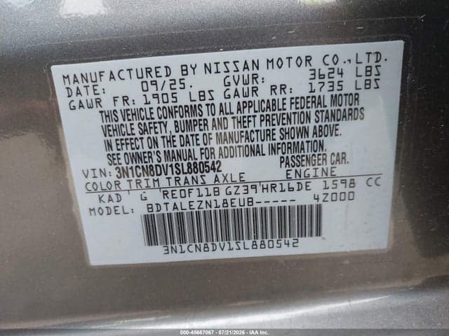 2025 NISSAN VERSA 1.6 S 9
