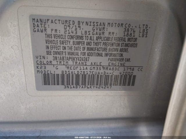 2019 NISSAN SENTRA SV 9