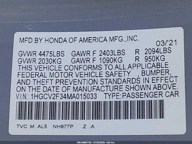 2021 HONDA ACCORD SPORT 2.0T 9