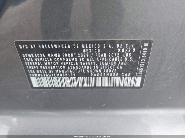 2020 VOLKSWAGEN JETTA 1.4T R-LINE/1.4T S 9