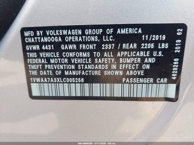 2020 VOLKSWAGEN PASSAT 2.0T S 9