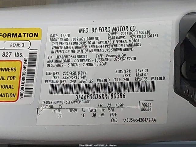 2019 FORD FUSION SEL 9