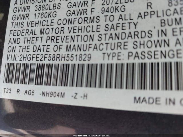 2024 HONDA CIVIC SPORT 9