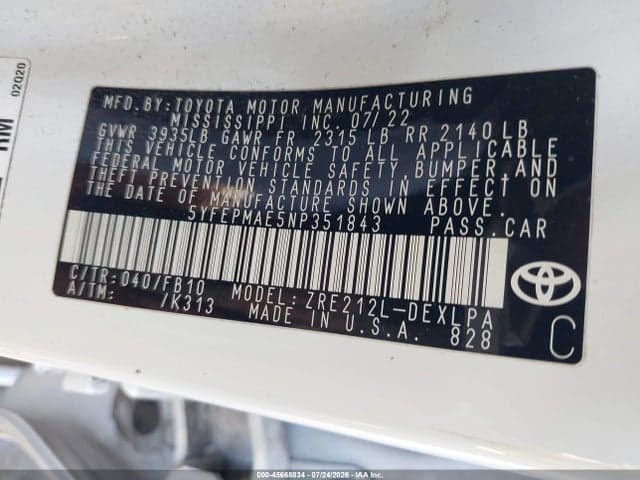 2022 TOYOTA COROLLA LE 9