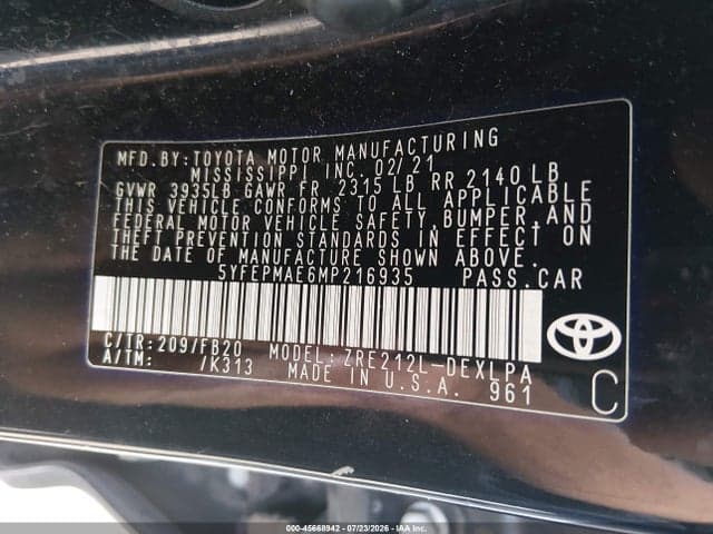 2021 TOYOTA COROLLA LE 9