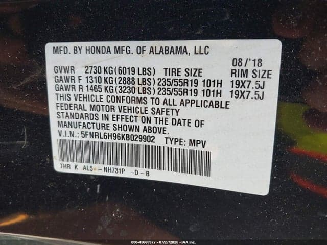 2019 HONDA ODYSSEY ELITE 9