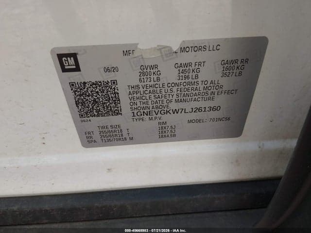 2020 CHEVROLET TRAVERSE AWD LT CLOTH 9
