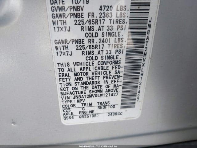 2020 NISSAN ROGUE SV INTELLIGENT AWD 9