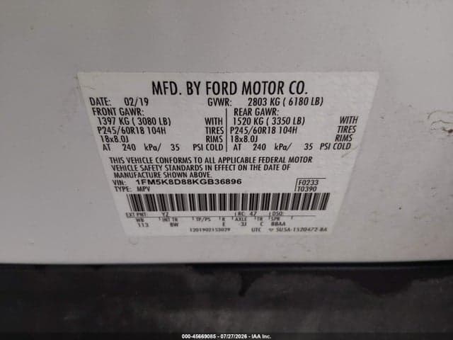 2019 FORD EXPLORER XLT 9