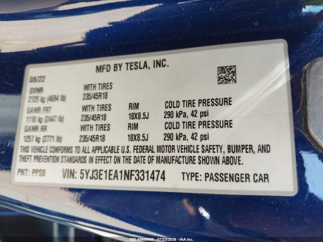 2022 TESLA MODEL 3 REAR-WHEEL DRIVE 9
