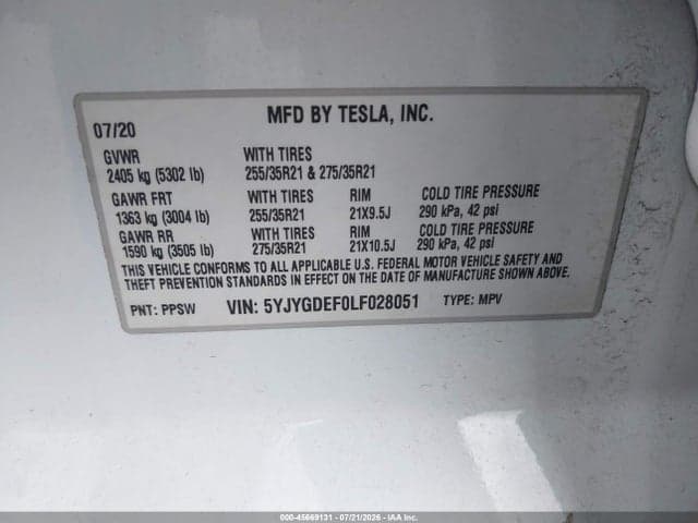 2020 TESLA MODEL Y LONG RANGE DUAL MOTOR ALL-WHEEL DRIVE/PERFORMANCE DUAL MOTOR ALL-WHEEL DRIVE 9