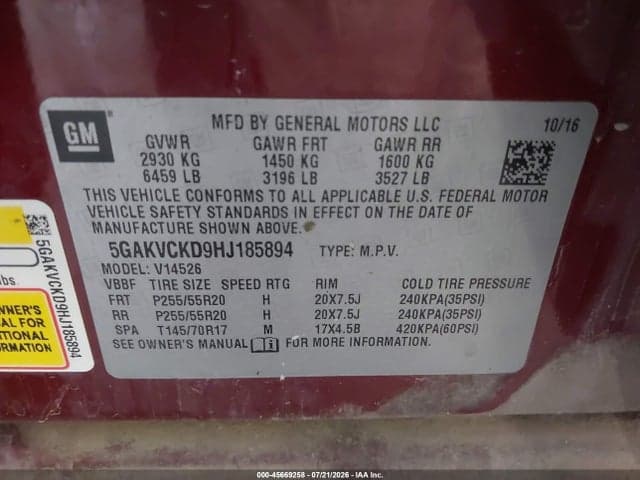 2017 BUICK ENCLAVE PREMIUM 9