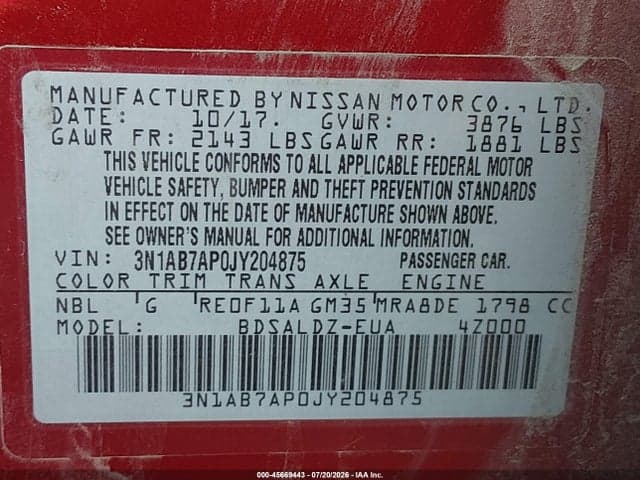 2018 NISSAN SENTRA SV 9