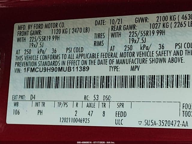 2021 FORD ESCAPE SEL 9