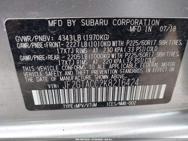 2019 SUBARU CROSSTREK 2.0I PREMIUM 9
