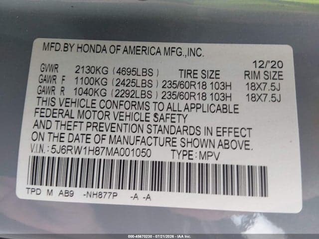 2021 HONDA CR-V 2WD EX-L 9