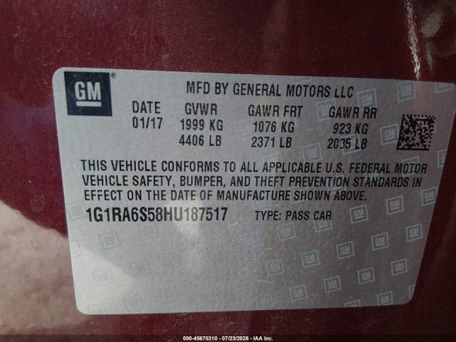 2017 CHEVROLET VOLT LT 9