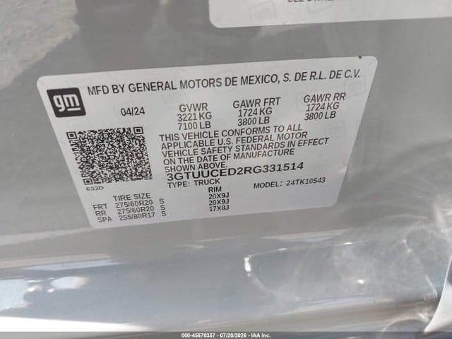 2024 GMC SIERRA 1500 4WD SHORT BOX ELEVATION WITH 3SB 9