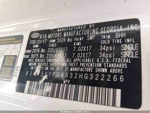 2017 KIA SORENTO 2.4L LX 9