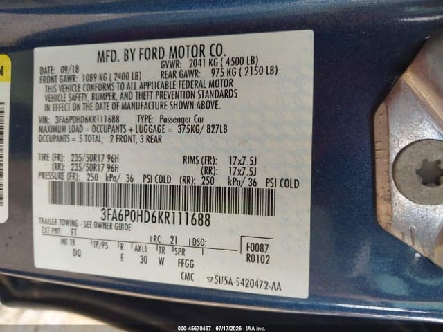 2019 FORD FUSION SE 9